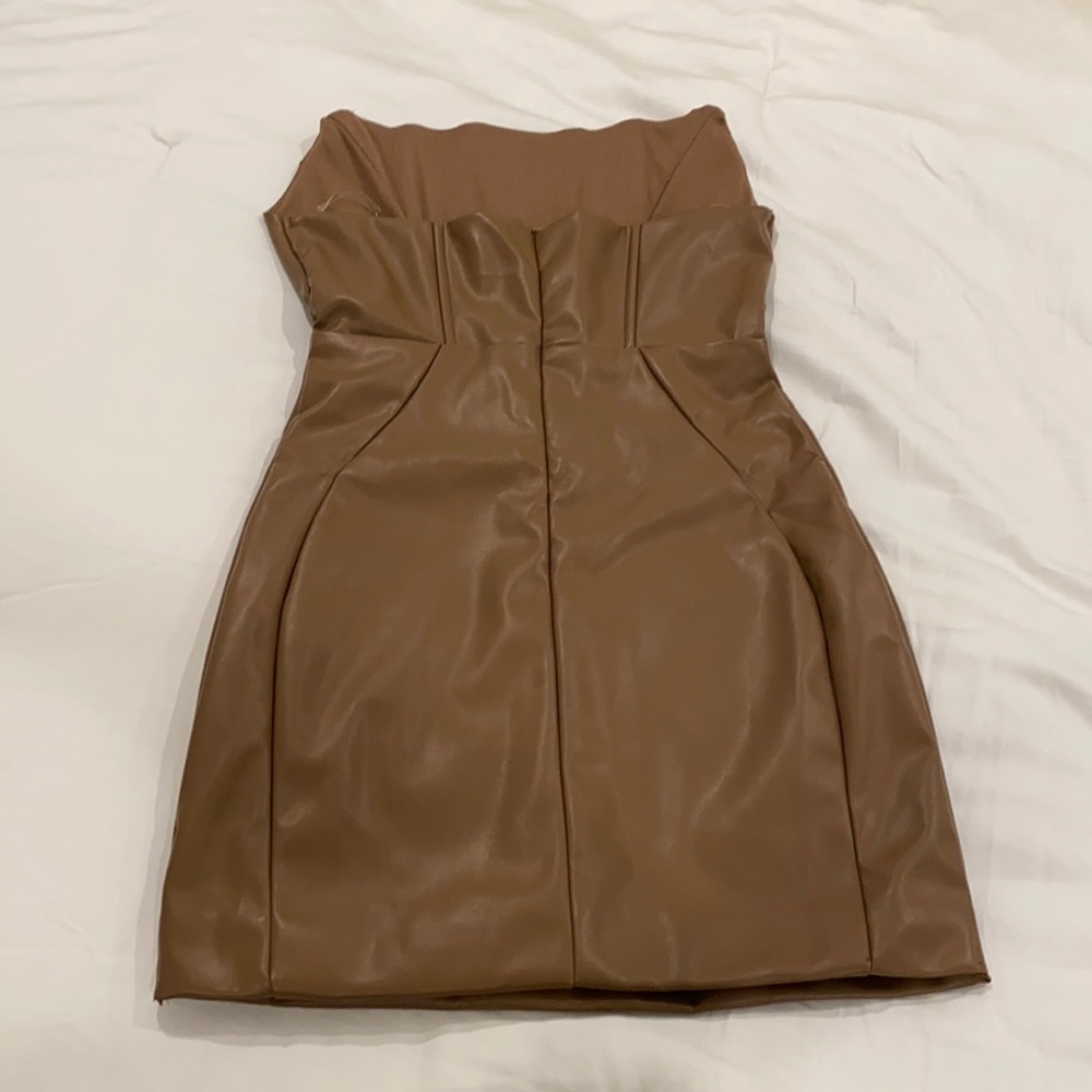 Caramel brown leather night out dress